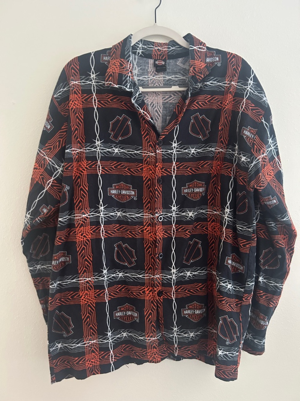 Harley-Davidson Black and Orange Plaid Logo Shirt